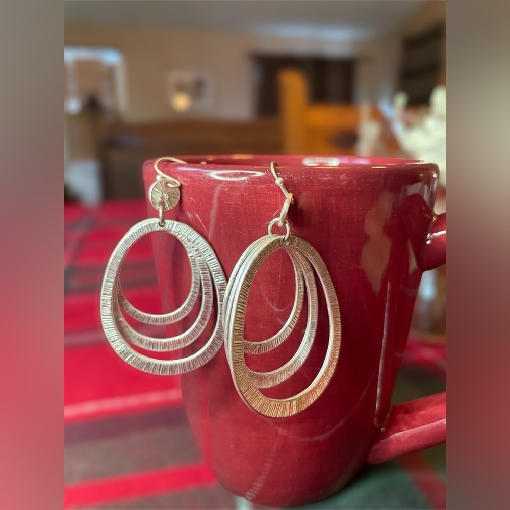 Silver Oval Dangle Earrings - Picture 2 of 3